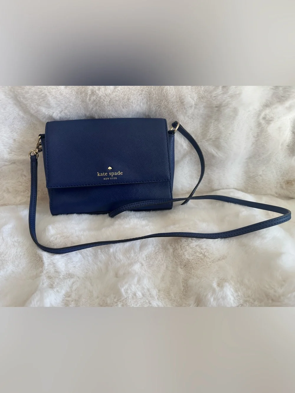 Kate Spade Navy Blue Saffiano Leather Crossbody Purse Bag Flap